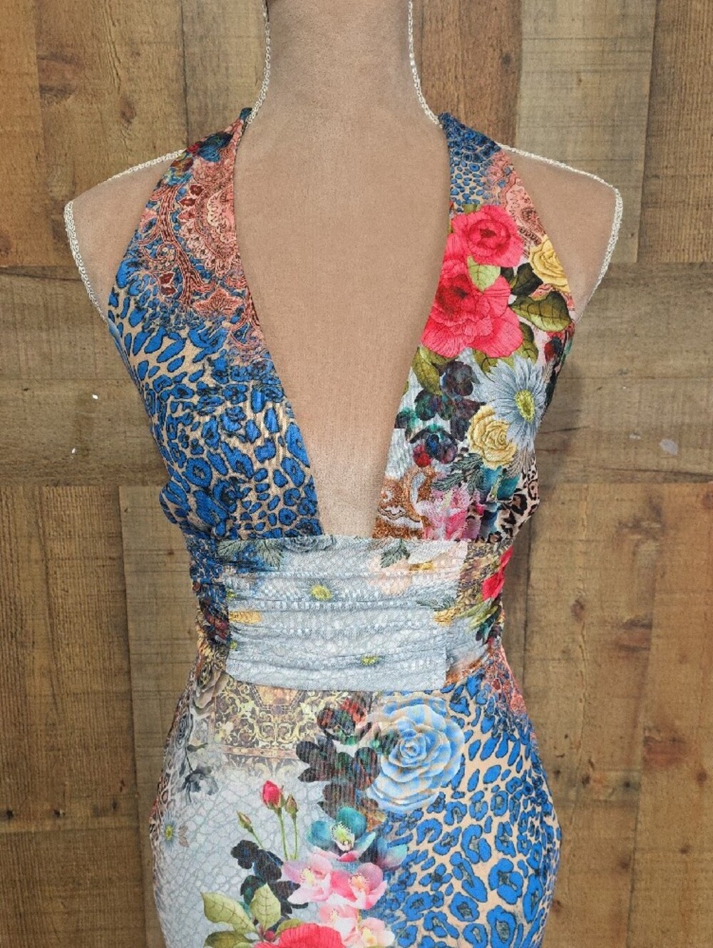 AFRM Halter Floral Paisley Maxi Dress in Blue, Pink, Coral - Picture 7 of 9
